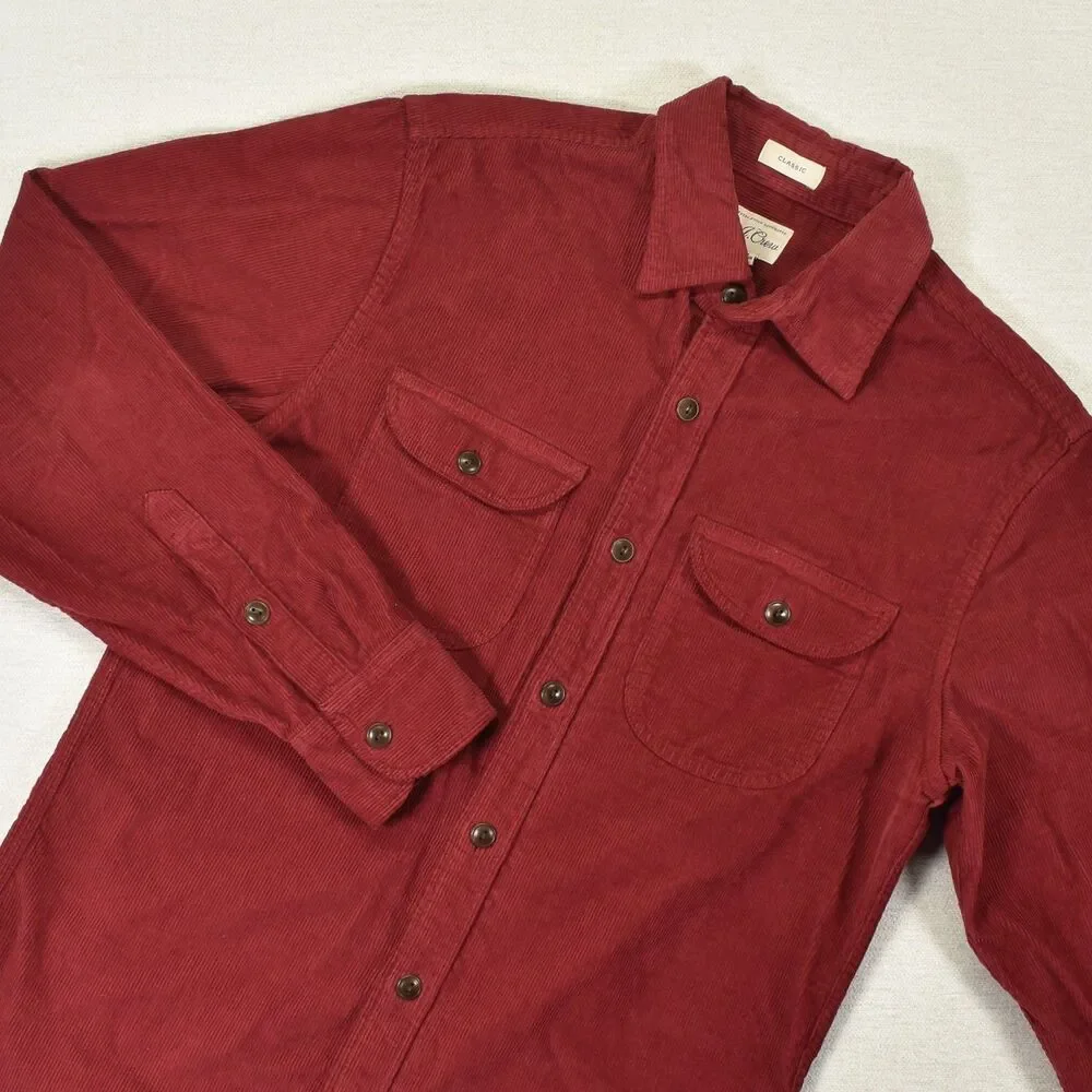 J Crew Mens XS Corduroy Shirt Long Sleeve Red Fine Wale Button Down Workshirt